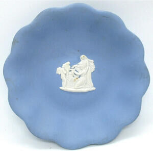 Vintage Wedgwood Jasperware White on Blue Scalloped Vanity Dish
